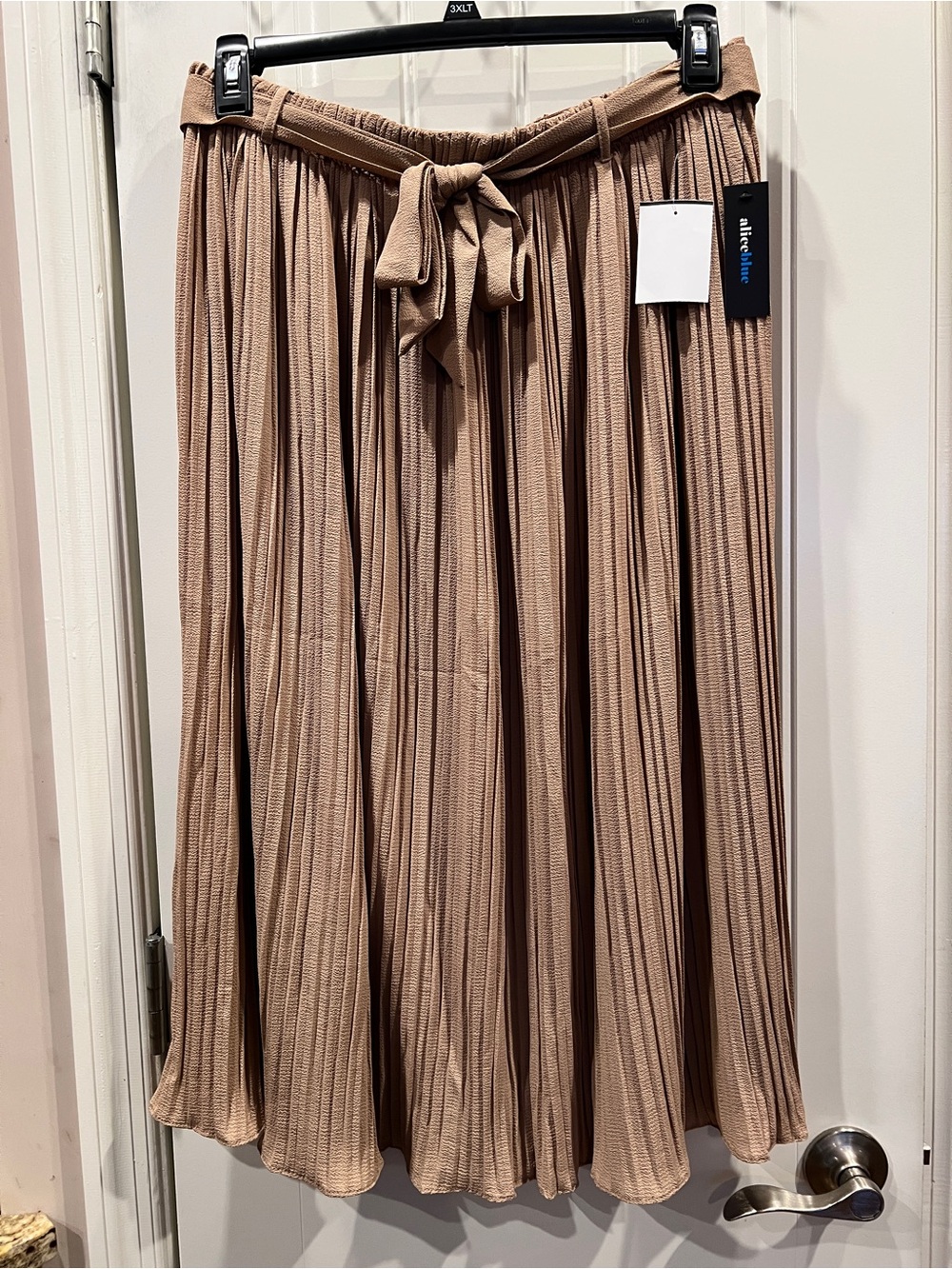 Alice Blue Pleated Tie-Waist Midi Skirt - Taupe Tan Sz XL